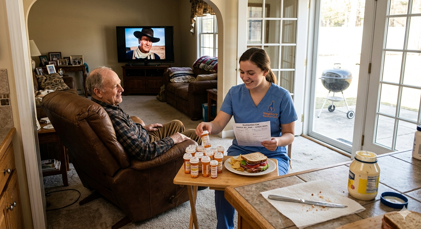 Caregiver reviewing care notes with client